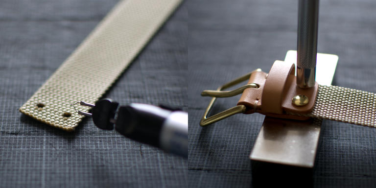 根革に定革とナイロンテープを取り付け