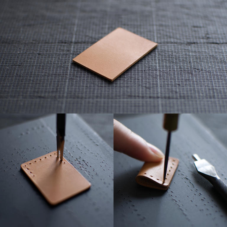 ベルトの先止めを作る様子