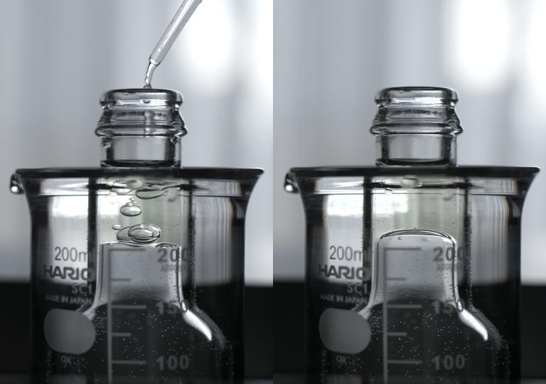 オイルに水を垂らしているところ