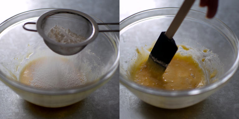 卵黄液に薄力粉を混ぜる