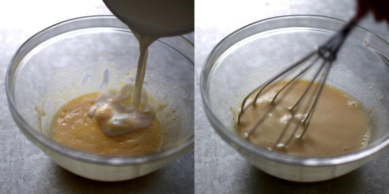 ボウルに牛乳を混ぜている